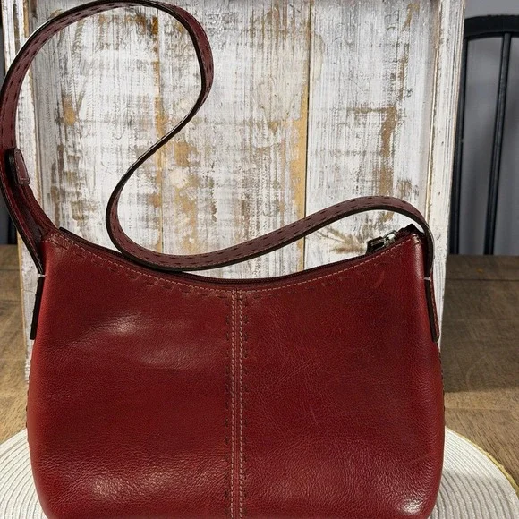 Vintage Fossil Red Leather Shoulderbag Small Under Arm Stitching